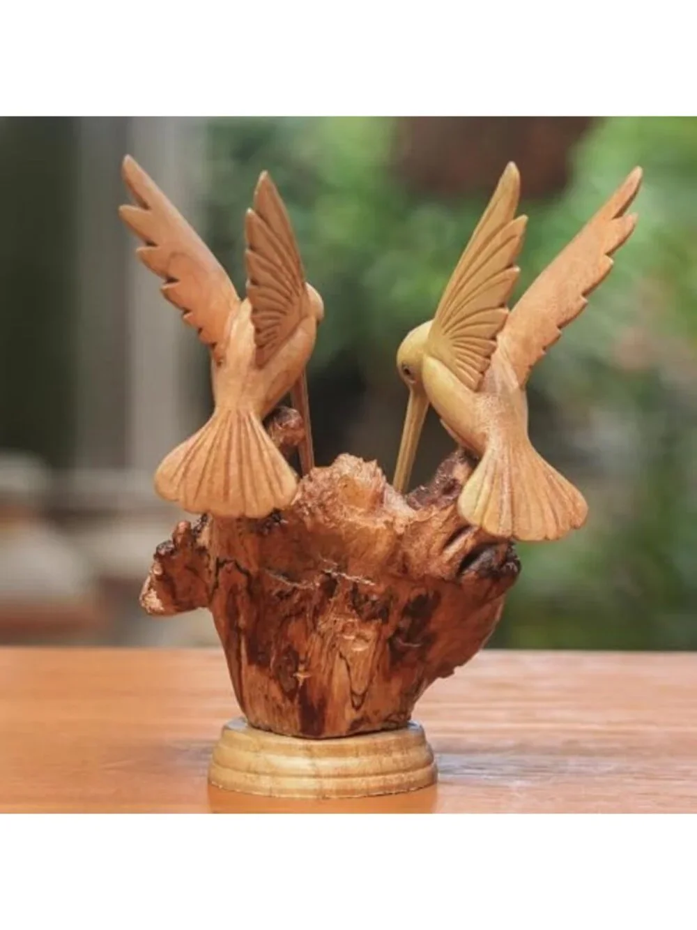 Handcrafted Hummingbird Wood Sculpture | Sustainable Animal Decor | 7.5
